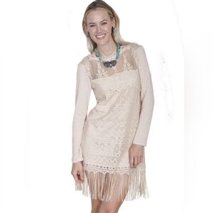 NEW! Scully Dress, Size Medium, Linen Lace Bodice, Fringe Hem, Long Sleeve